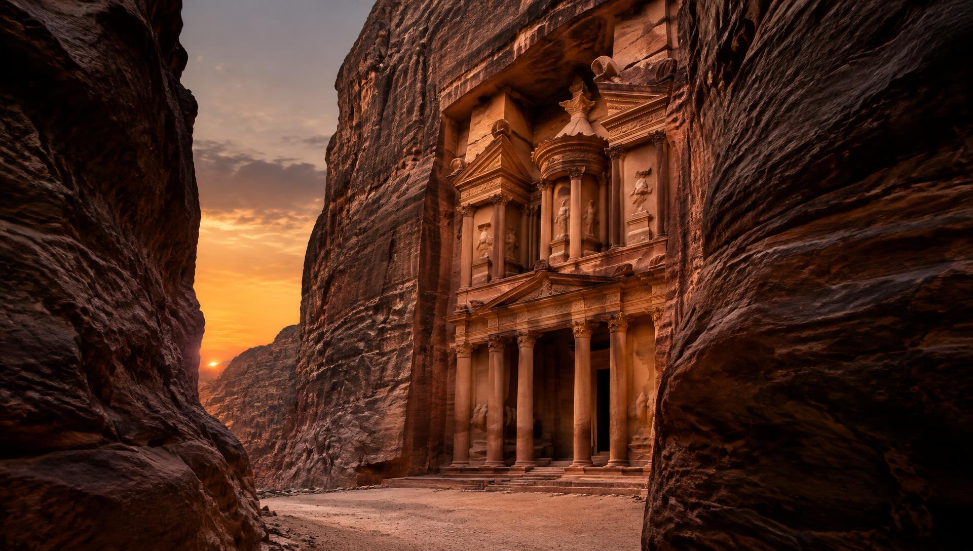The Treasury at Petra at dusk